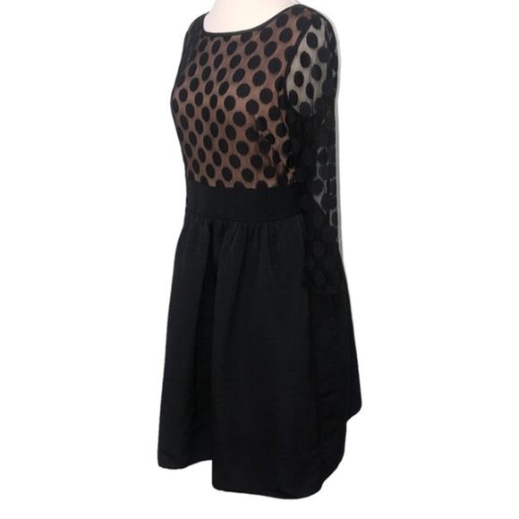 Eliza J Mesh Bodice Illusion Sleeve Fit and Flare Dress Black 10 EUC - Picture 5 of 11